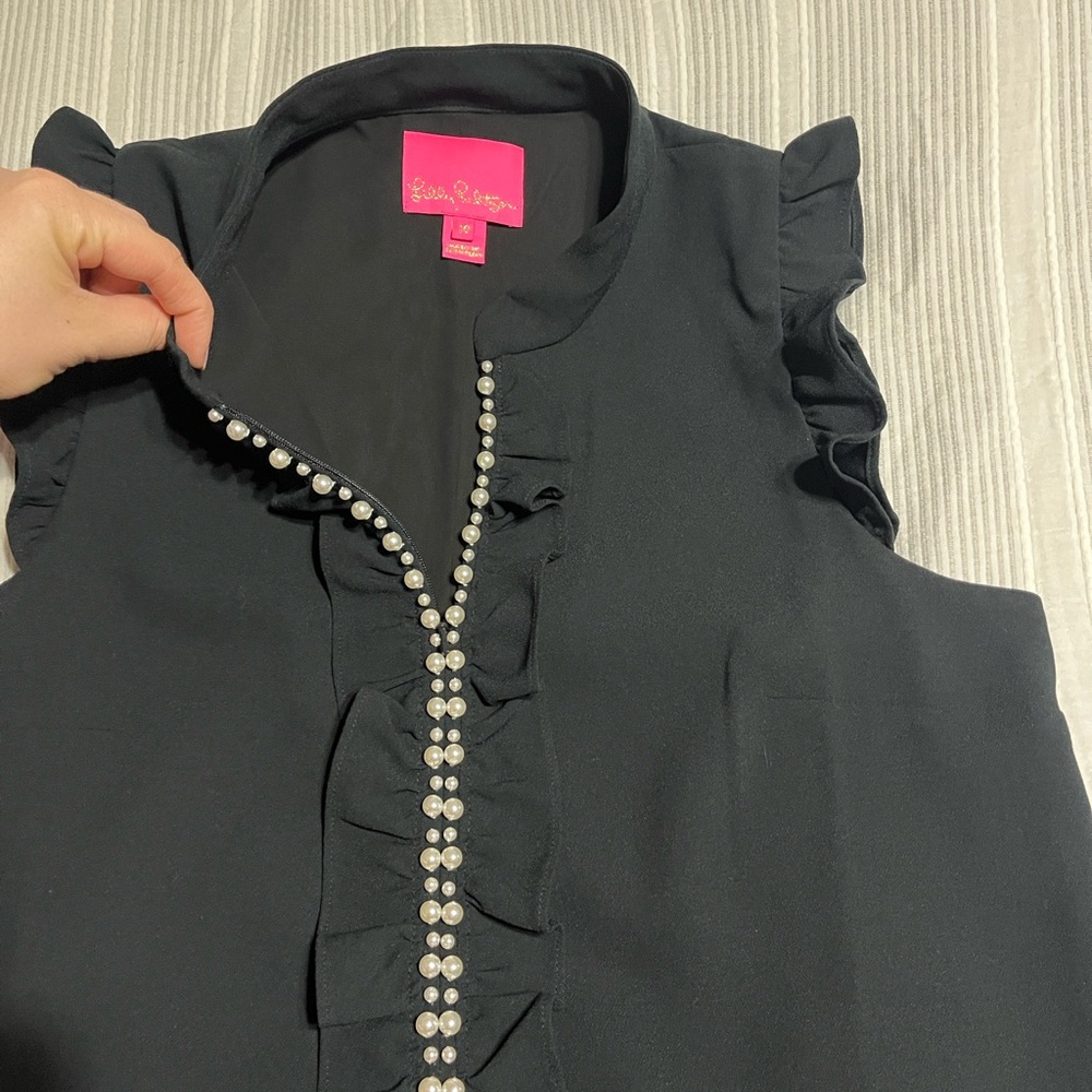 Lilly Pulitzer Black Top with Pearl Accents - Picture 6 of 8
